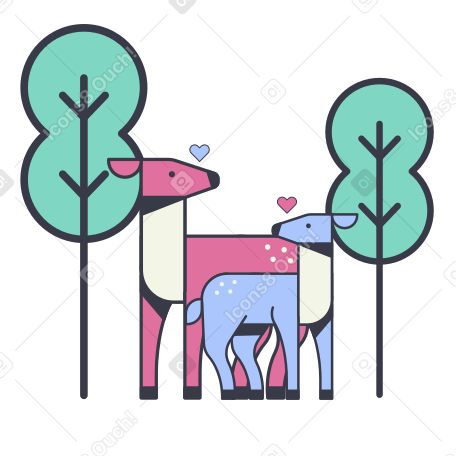 Lovely deers in the forest Illustration in PNG, SVG