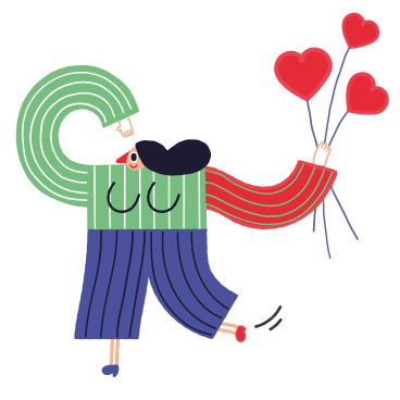 Woman running with heart-shaped balloons PNG, SVG