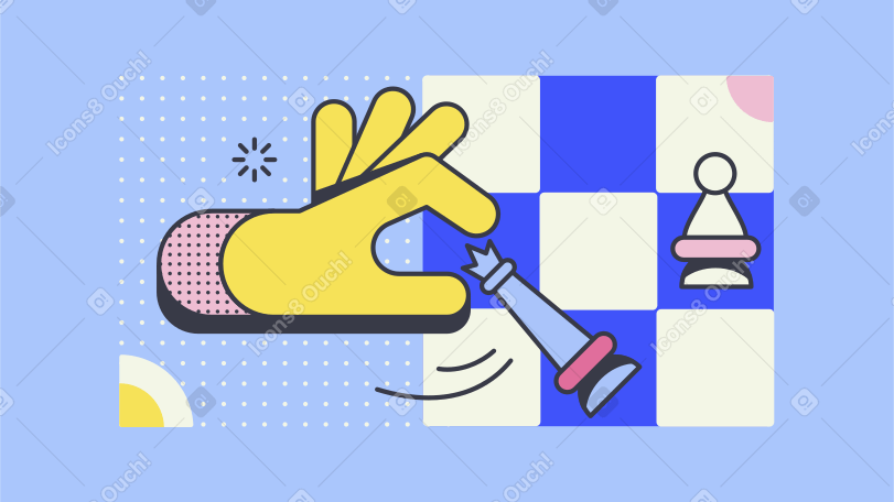 Hand making a clever move in a game of chess Illustration in PNG, SVG