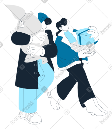 People shopping for christmas tree and presents PNG, SVG
