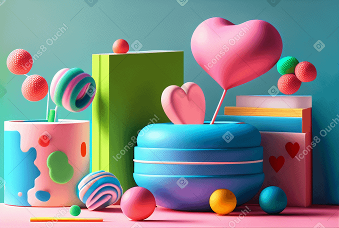 3D Valentines day background with gift box and hearts PNG, SVG