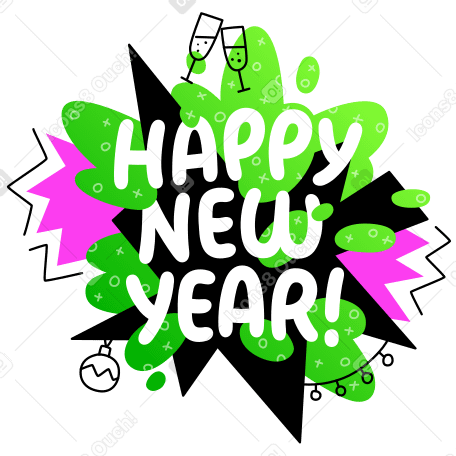 Happy New Year lettering colorful with doodles Illustration in PNG, SVG