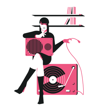 Woman turned off the turntable to take a break PNG, SVG