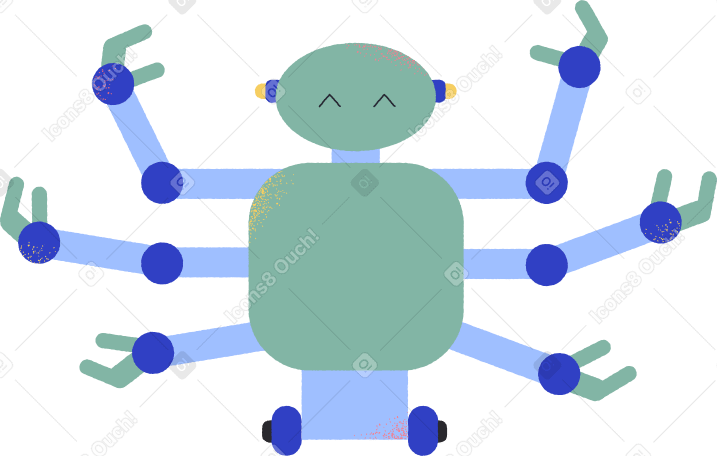 green robot with six arms PNG, SVG