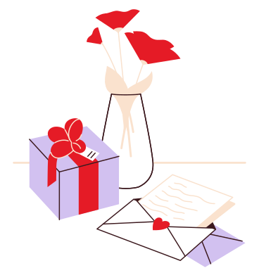 Flores, regalo y carta para el día de los enamorados. PNG, SVG