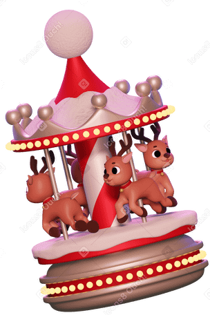 3D Carrusel navideño con renos PNG, SVG