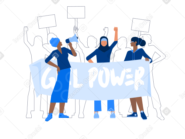 Ilustraciones Marcha de mujeres con pancarta de girl power en PNG y SVG
