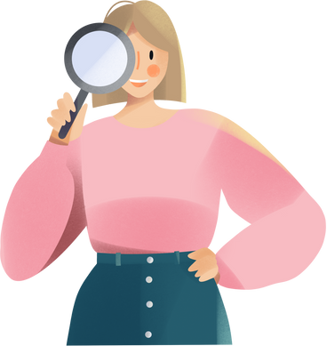 young woman with magnifying glass PNG, SVG
