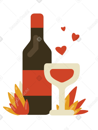 Wine bottle and glass for romantic date PNG, SVG