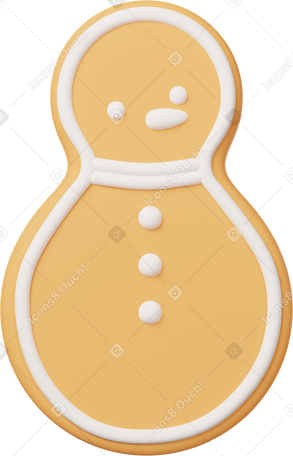 3D snowman cookie with white icing outline Illustration in PNG, SVG