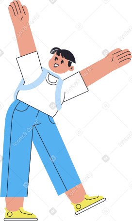 boy with a backpack walking and waving with his hands Illustration in PNG, SVG
