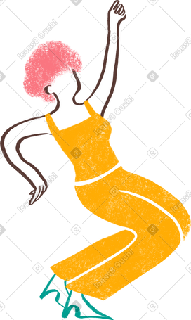 woman with curly hair sitting with her hand up in the air PNG, SVG