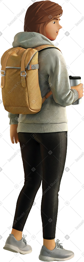 拿着保温杯走路的年轻女子 PNG, SVG