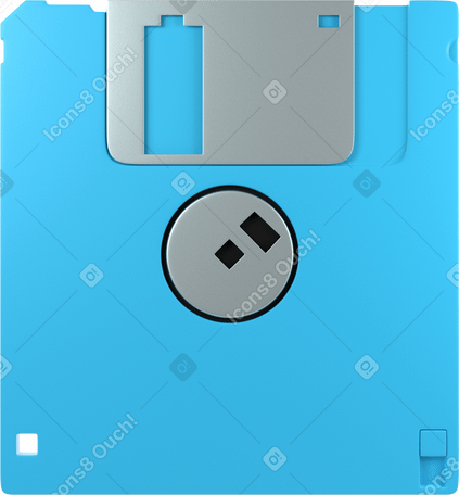 3D blue floppy diskette back front view Illustration in PNG, SVG