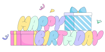 Text Happy birthday lettering and presents PNG, SVG