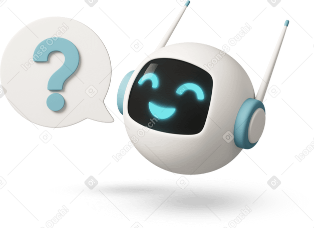 3D cute robot with question mark in speech bubble PNG, SVG