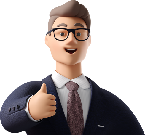 3D close up of businessman in dark blue suit giving thumbs up PNG, SVG