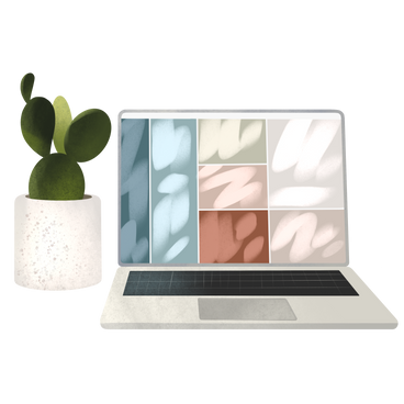 Workplace with laptop and cactus PNG, SVG