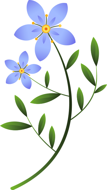 잎이 있는 나뭇가지에 두 개의 작은 파란색 꽃 PNG, SVG