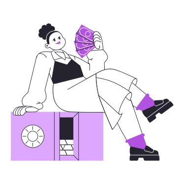 Donna ricca seduta su una cassaforte PNG, SVG