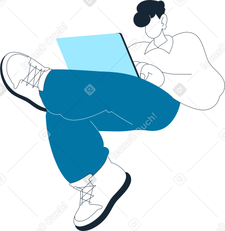 man sitting with laptop on his crossed legs Illustration in PNG, SVG