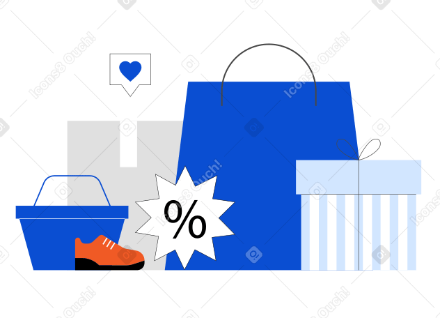 Caixas e sacola de compras com símbolo de desconto PNG, SVG