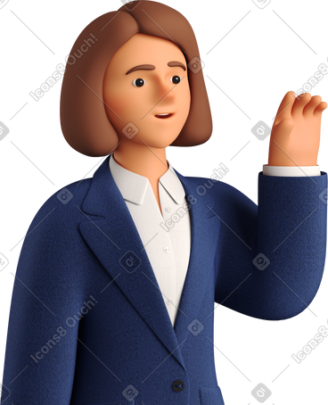 Businesswoman in blue suit waving goodbye PNG, SVG