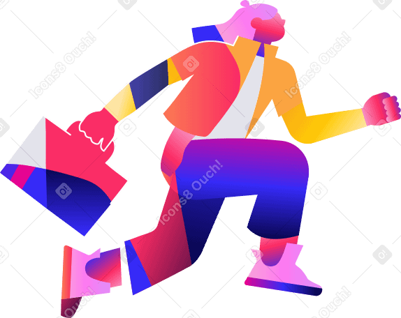 side view of a woman running with briefcase hand PNG, SVG