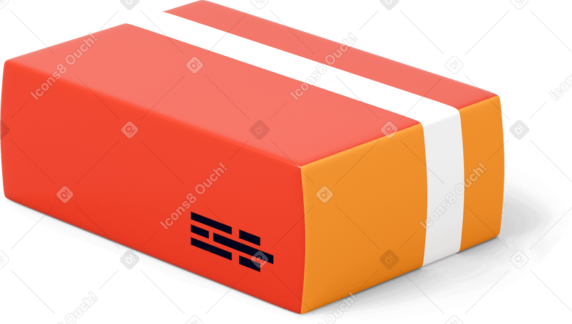 3D Side view of red cardboard box with tape PNG, SVG