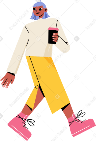 walking girl with a glass of coffee Illustration in PNG, SVG