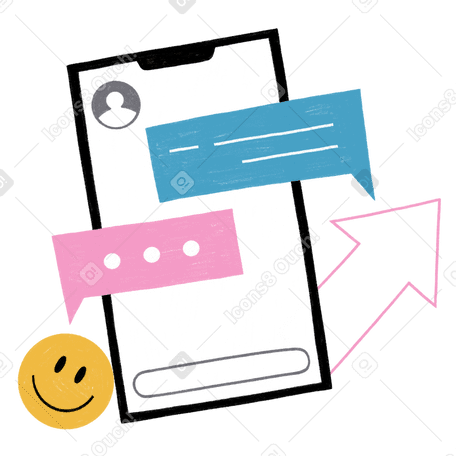 Smartphone with messenger chat screen Illustration in PNG, SVG
