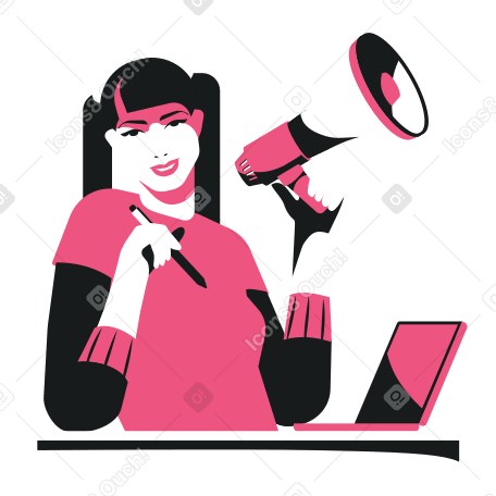 Marketing girl with a megaphone in her hand Illustration in PNG, SVG