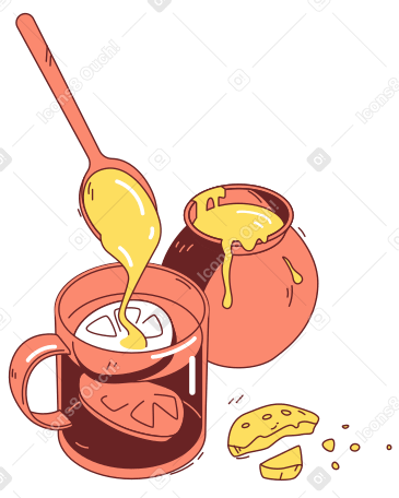 Лимонный чай, мед и печенье в PNG, SVG
