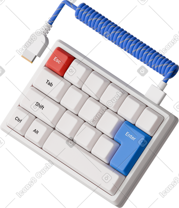 Isometric view of keyboard with wire PNG, SVG