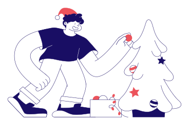 Young man decorating a Christmas tree animated illustration in GIF, Lottie (JSON), AE