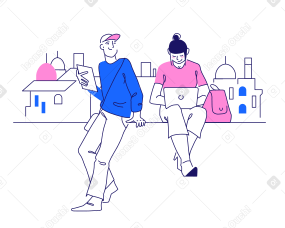 Woman and man working remotely on the street Illustration in PNG, SVG