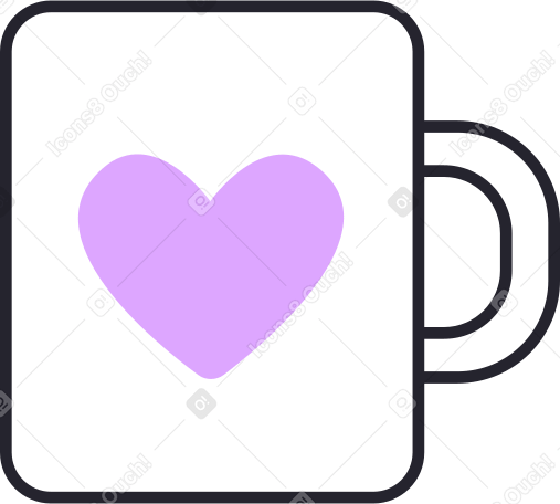 Белая кружка с фиолетовым сердцем в PNG, SVG