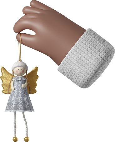 Brown skin hand holding a Christmas angel toy PNG, SVG