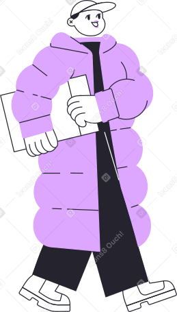 man in winter clothes walking with a gift Illustration in PNG, SVG