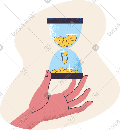 Hand holding sandglass with coins inside PNG, SVG