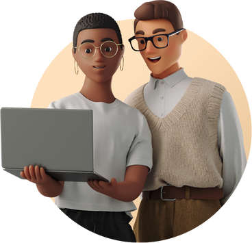 Young man and woman looking at laptop together PNG, SVG