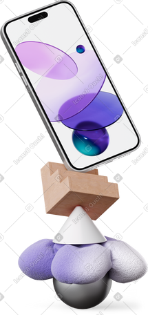 3D smartphone standing on abstract figures PNG, SVG