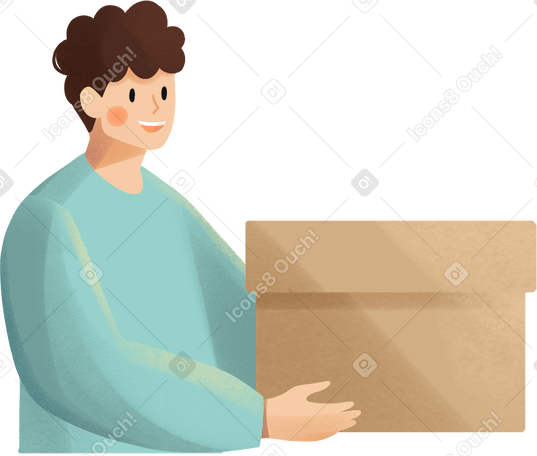 young delivery man with cardboard box в PNG, SVG