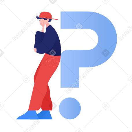 Man stands next to question mark Illustration in PNG, SVG