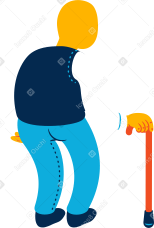 chubby old man standing back Illustration in PNG, SVG