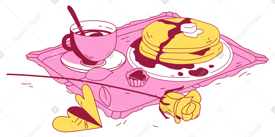 팬케이크와 커피로 구성된 낭만적인 아침 식사 PNG, SVG