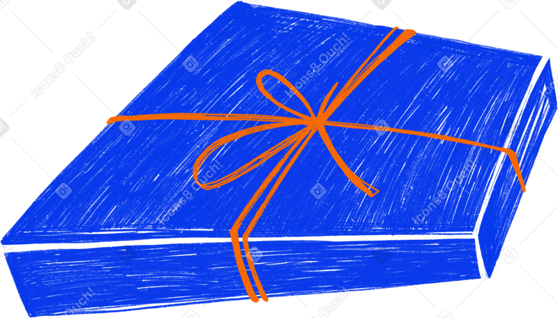blue gift box with orange bow Illustration in PNG, SVG