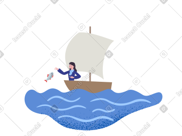 游艇里钓鱼的女人 PNG, SVG