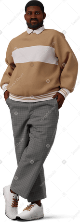 3D young man posing with crossed legs and hands in pockets PNG, SVG