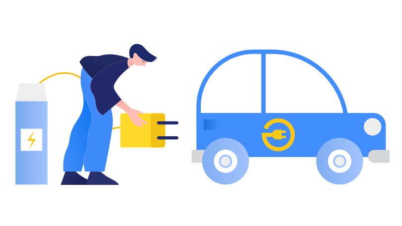 Electric car charging Illustration in PNG, SVG